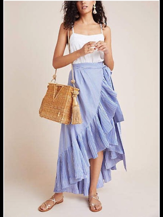 Anthropologie Dresses & Skirts - Anthropologie Mare Mare Blue medium Striped Ruffle Wrap asymmetrical Skirt.